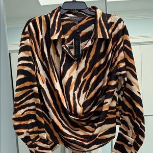 Gracia Black and Brown Zebra Print Blouse